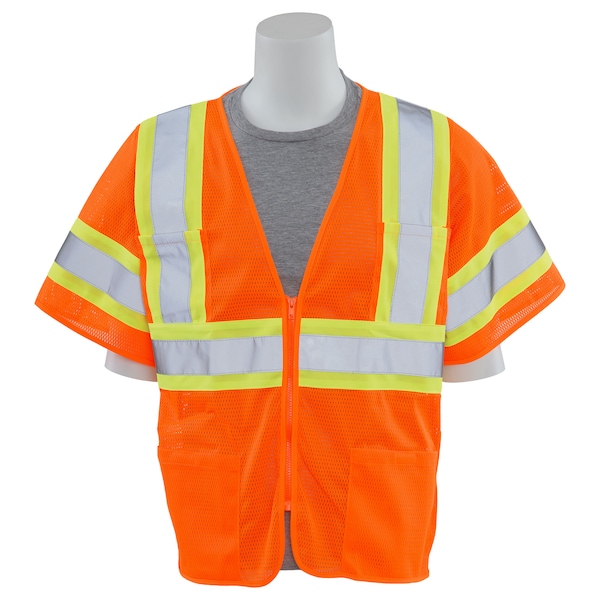 Erb Safety Safety Vest, Contrasting, Mesh, Class 3, S683P, Hi-Viz Orange, 5XL 62149